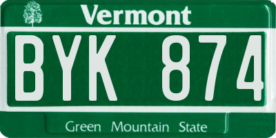 VT license plate BYK874