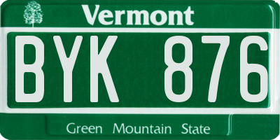 VT license plate BYK876