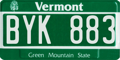 VT license plate BYK883