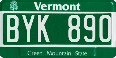 VT license plate BYK890