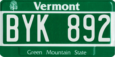 VT license plate BYK892