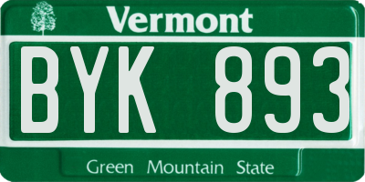 VT license plate BYK893