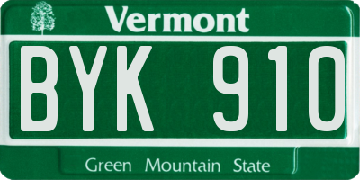 VT license plate BYK910
