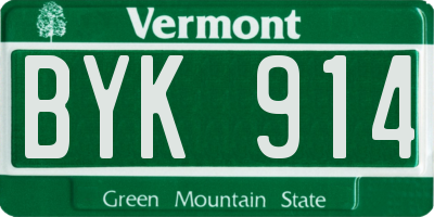 VT license plate BYK914