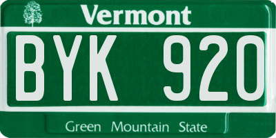 VT license plate BYK920