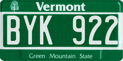 VT license plate BYK922