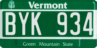 VT license plate BYK934