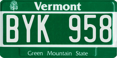 VT license plate BYK958