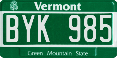 VT license plate BYK985