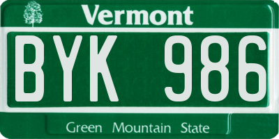 VT license plate BYK986