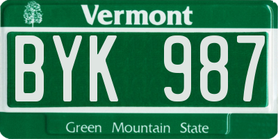 VT license plate BYK987