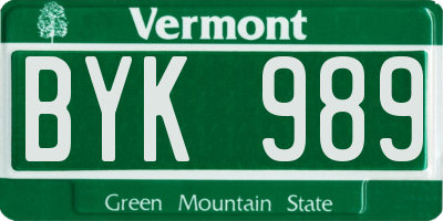 VT license plate BYK989