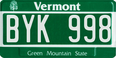 VT license plate BYK998