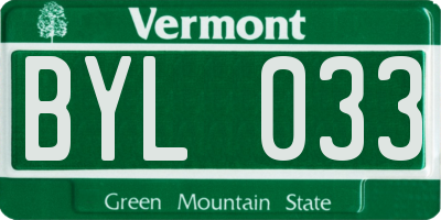 VT license plate BYL033