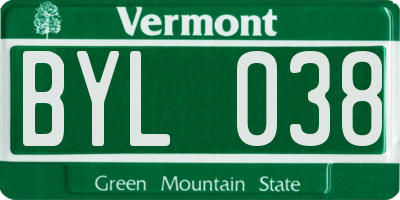 VT license plate BYL038