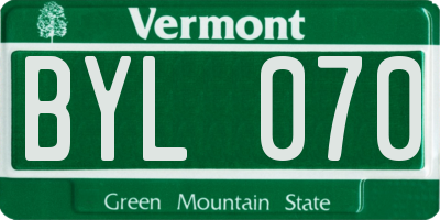 VT license plate BYL070