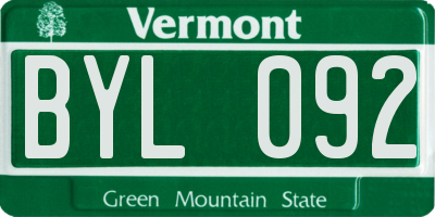 VT license plate BYL092