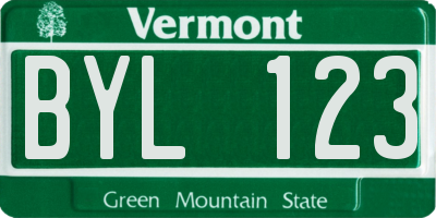VT license plate BYL123