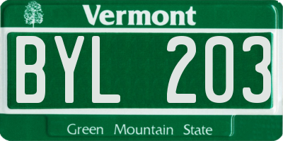 VT license plate BYL203