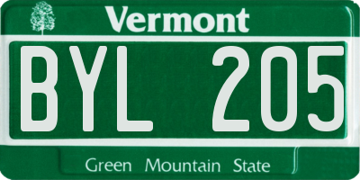 VT license plate BYL205