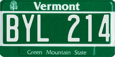 VT license plate BYL214