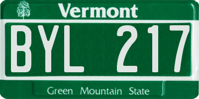 VT license plate BYL217