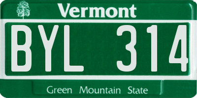 VT license plate BYL314