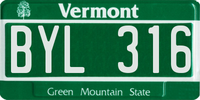 VT license plate BYL316