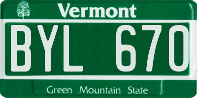 VT license plate BYL670