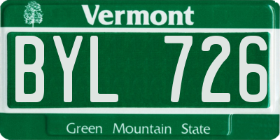 VT license plate BYL726
