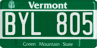 VT license plate BYL805