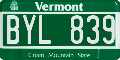 VT license plate BYL839