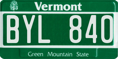 VT license plate BYL840