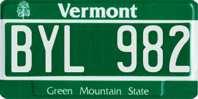 VT license plate BYL982