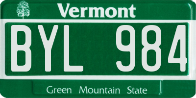 VT license plate BYL984