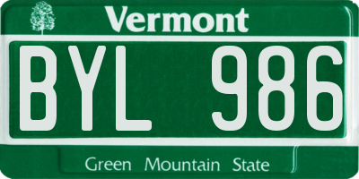 VT license plate BYL986