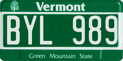 VT license plate BYL989