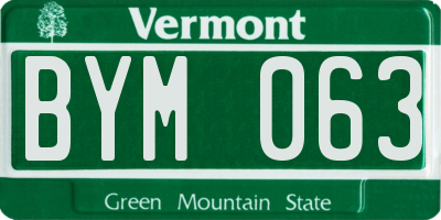 VT license plate BYM063