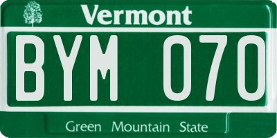 VT license plate BYM070