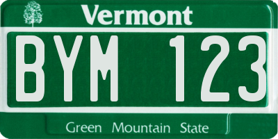 VT license plate BYM123