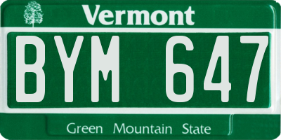 VT license plate BYM647