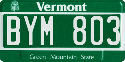 VT license plate BYM803