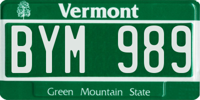 VT license plate BYM989