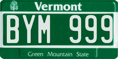 VT license plate BYM999