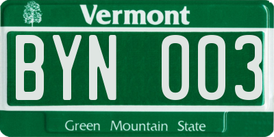 VT license plate BYN003