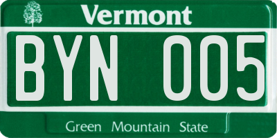 VT license plate BYN005