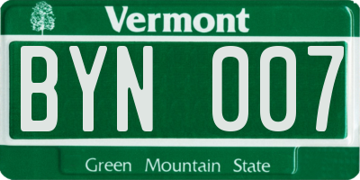 VT license plate BYN007