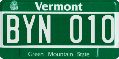 VT license plate BYN010