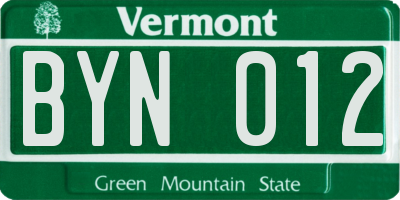 VT license plate BYN012