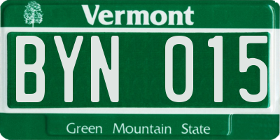 VT license plate BYN015